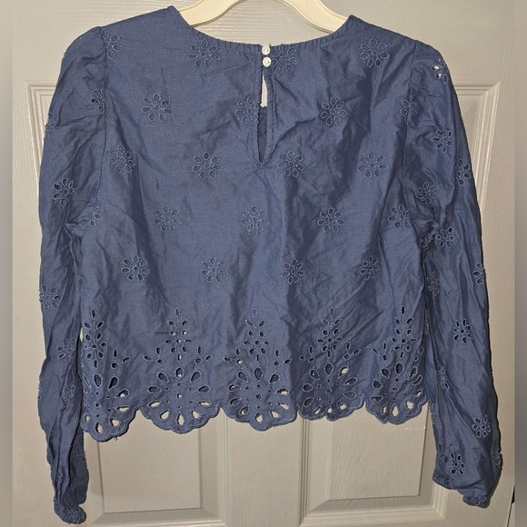 American Eagle AE Cotton Floral Eyelit Embroidered Cropped Top Blue Size M - Picture 5 of 10